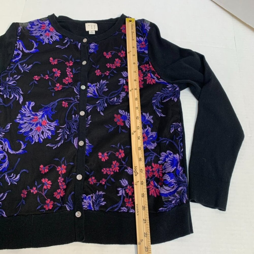A New Day womens black and purple floral sweater size large cardigan - Picture 8 of 10
